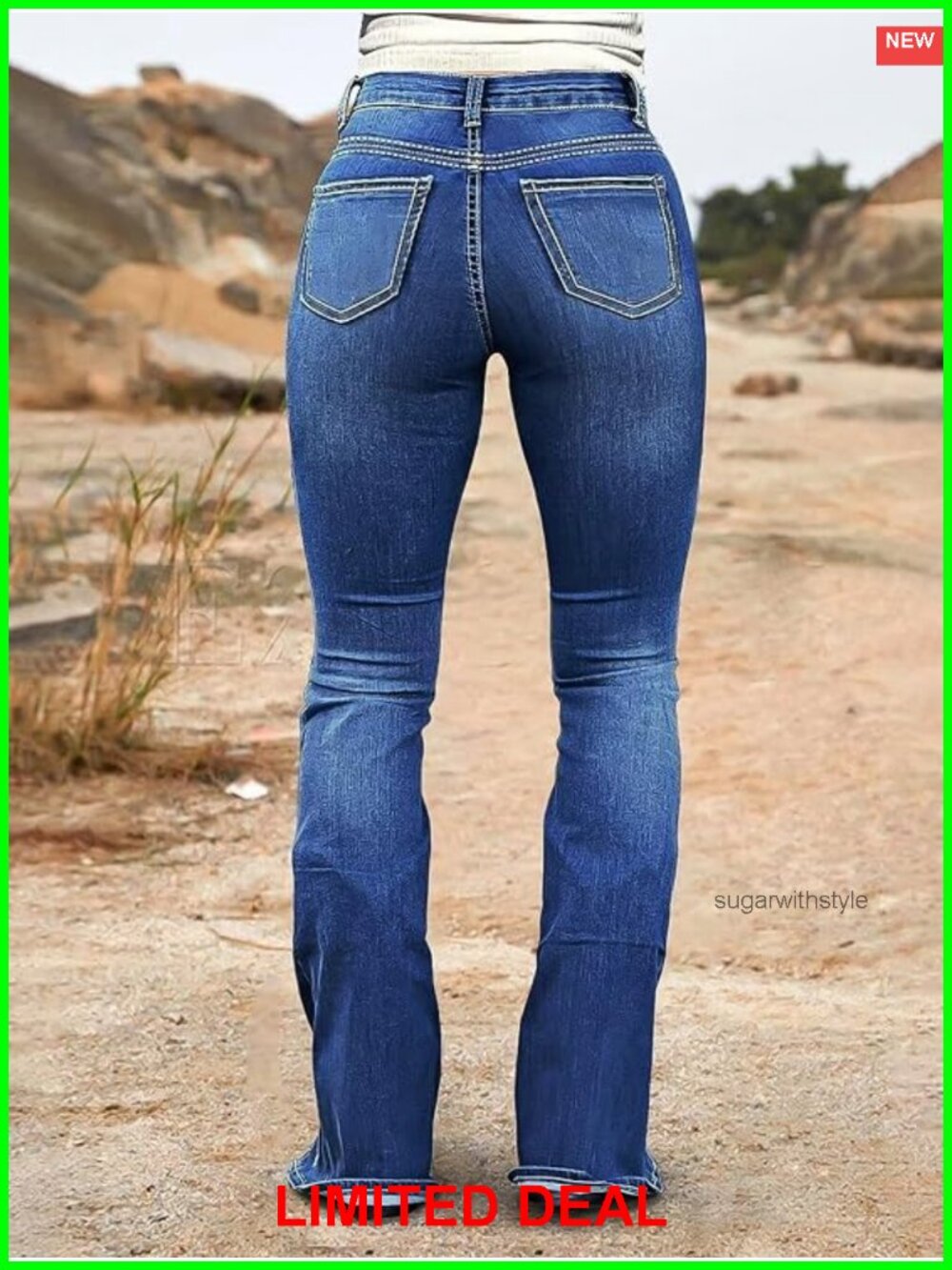 Flamingals Bootcut Mid Rise Split Ripped Stitch Curvy Jeans - Picture 4 of 6